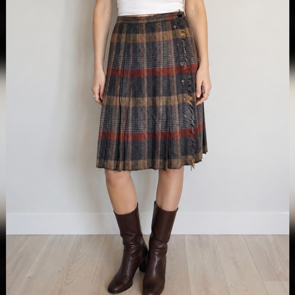 Vintage PANT-HER Kilt Pleated Skirt Fray 29" Waist